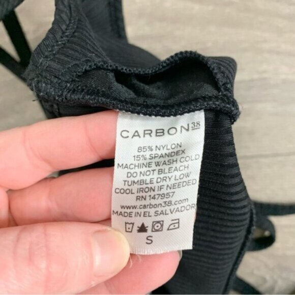 Carbon38 Sports Bra Ribbed Double Strap Black Cropped Tank Top Size Small - Picture 8 of 11